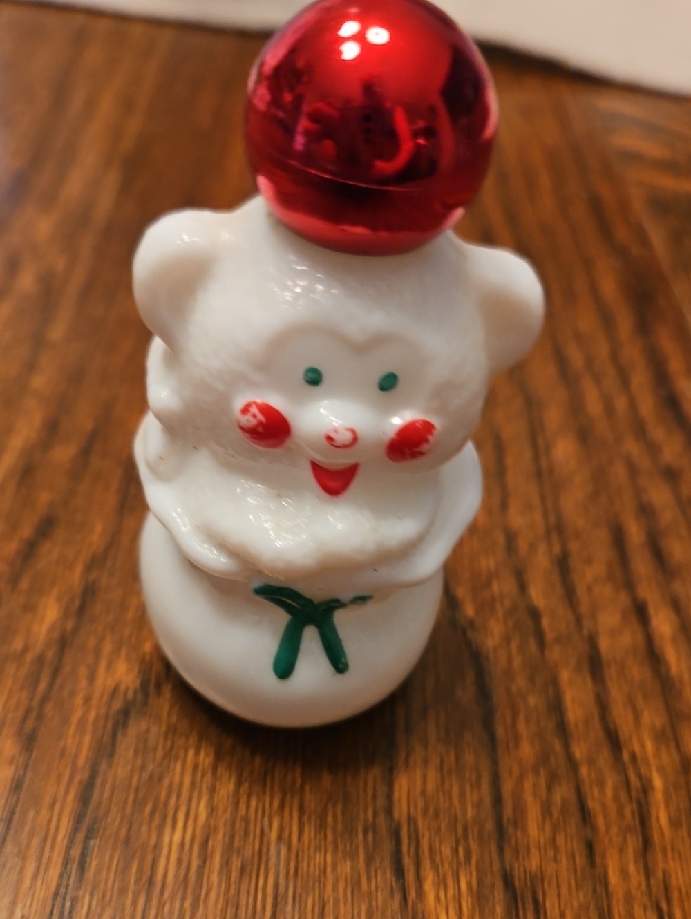 Avon Vintage White Bear Figurine with Red Ornament Hat